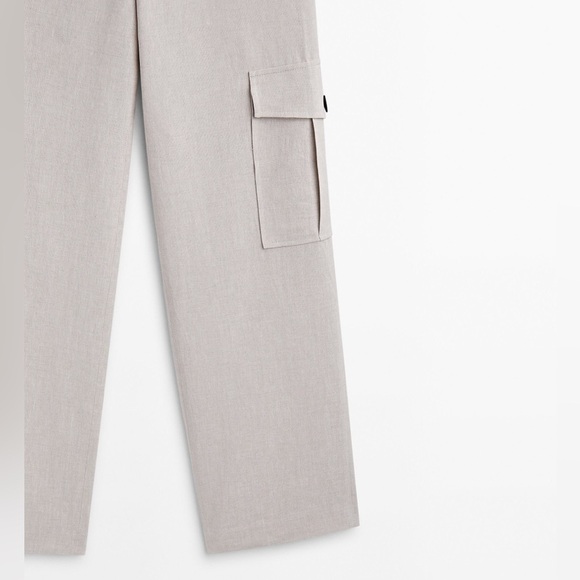 NWT. Massimo Dutti Linen Blend Straight Fit Cargo Pants. Size 10. - Picture 8 of 12